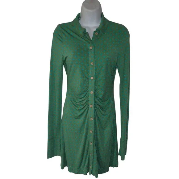 Free People | Dresses | Free People Shayla Mini Dress Women S Green Button  Long Sleeve Print Boho | Poshmark